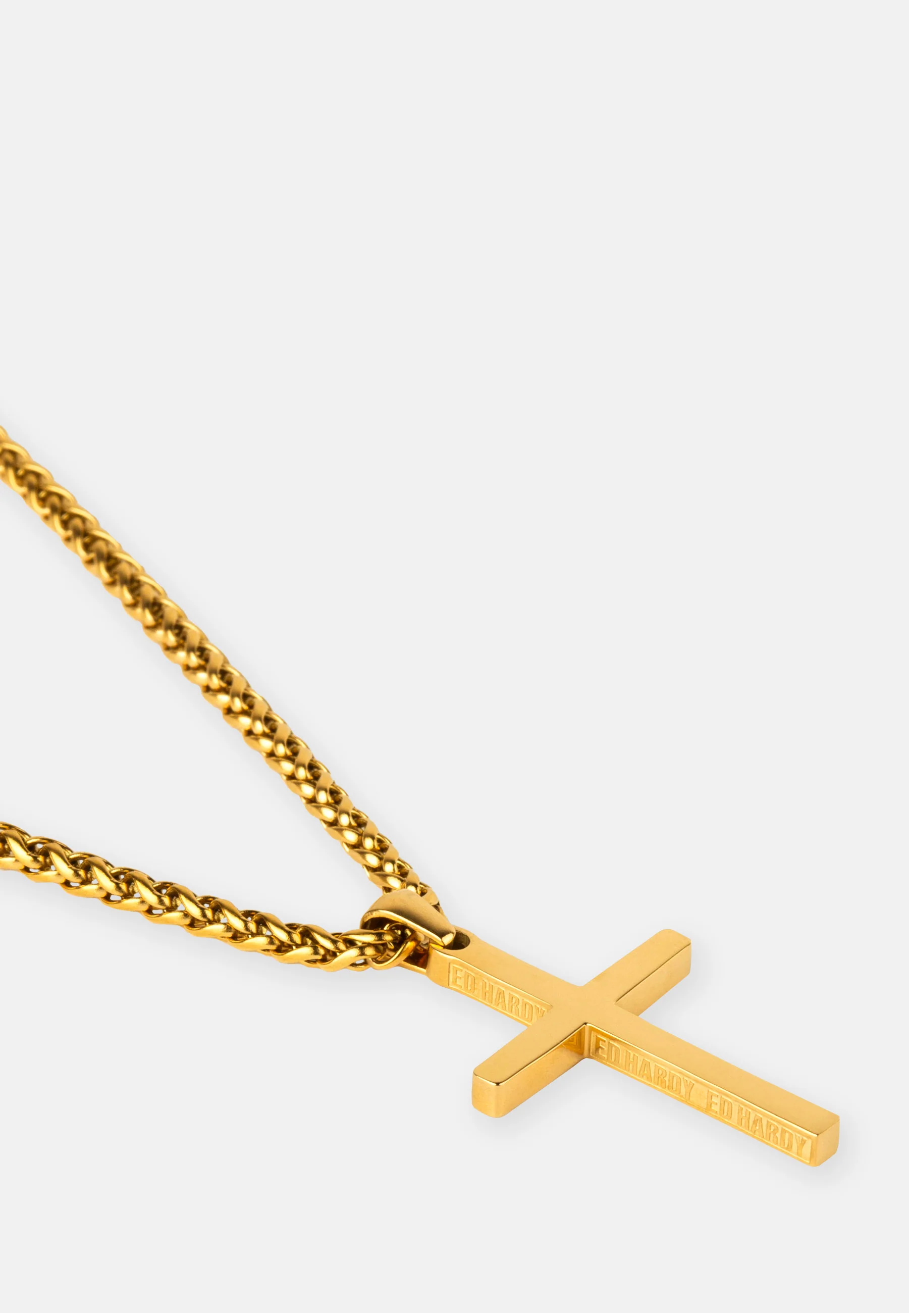 Stainless Steel Cross Necklace - Gold - Ed Hardy